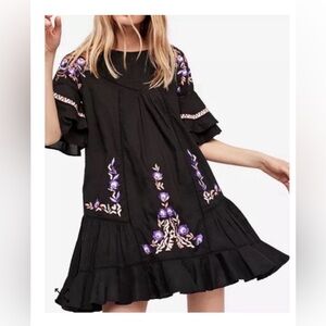 Free People Pavlo babydoll mini dress black embroidered sz m